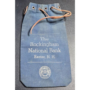 Rockingham National Bank Exeter, NH Canvas Bank Bag draw string vtg 50s